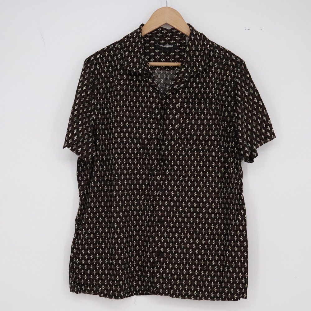 Karl Lagerfeld Shirt Mens L Paris Geometric Diamond Brown Short Sleeve Excellent